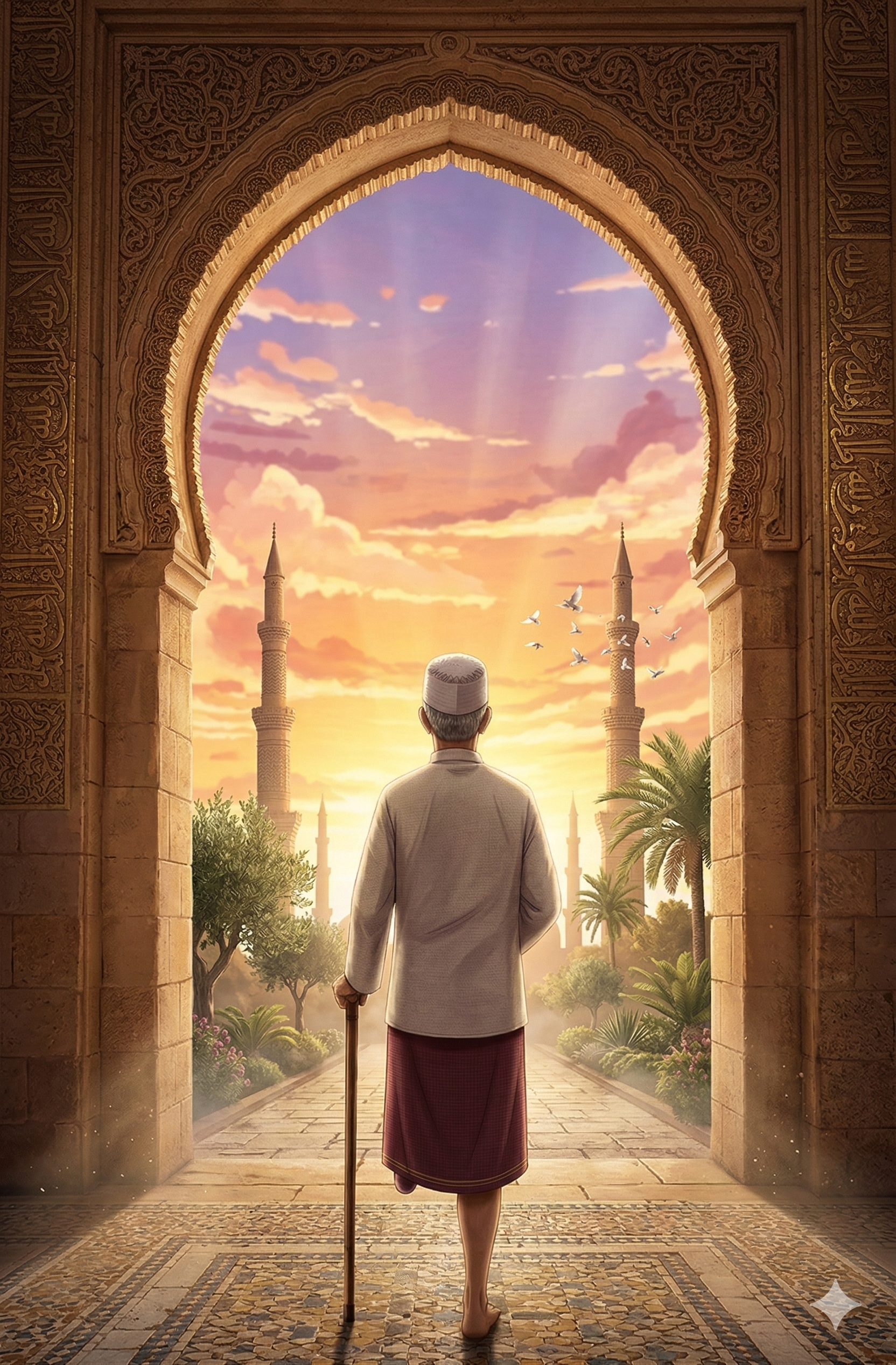 Pria berjalan menuju cahaya